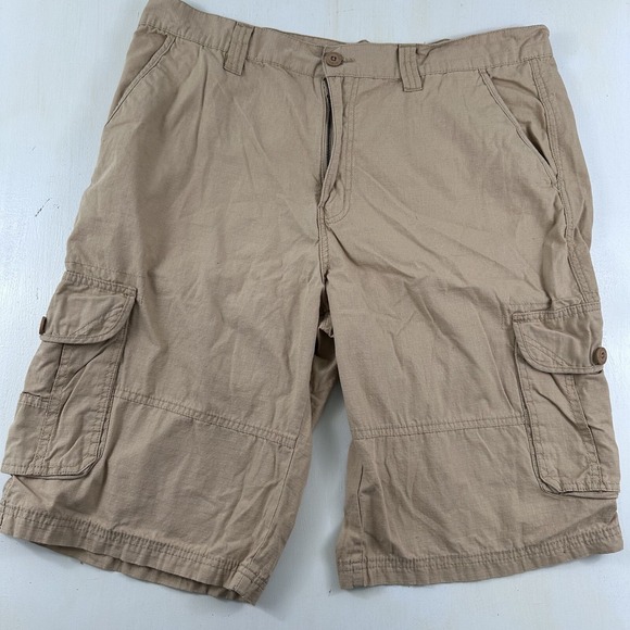 SouthPole Cargo Shorts Men 38 12.5" Inseam Ripstop Cotton Chino Khaki Skater Y2K - Picture 1 of 12